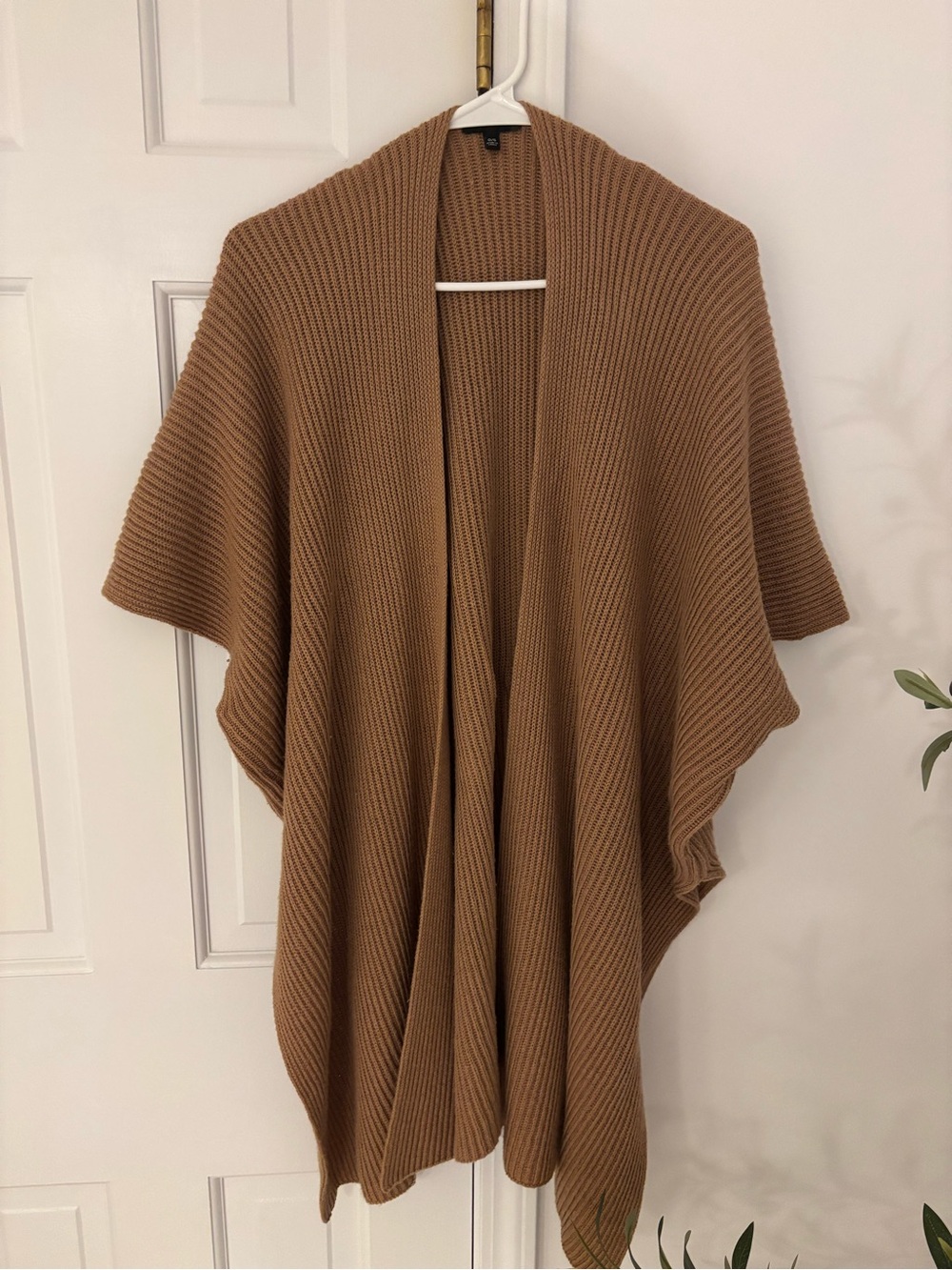 The Limited Camel Ribbed Knit Poncho Wrap